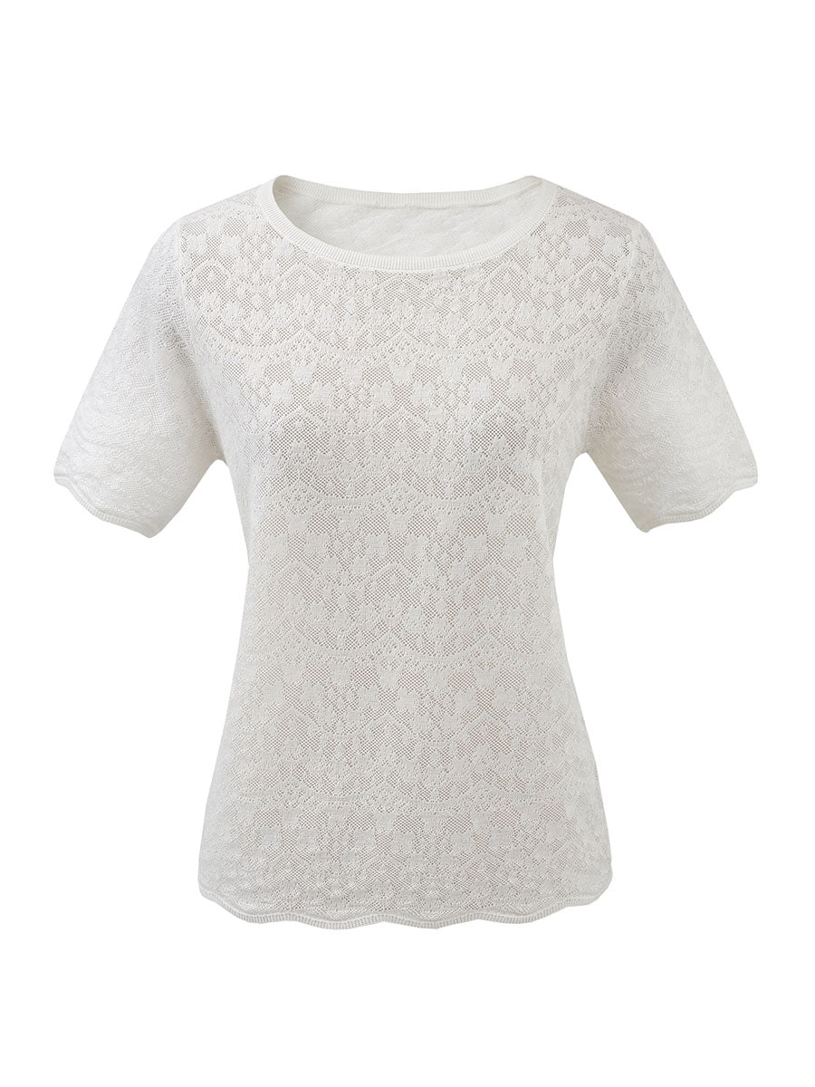 COMOBOCA Women's Sheer Floral Lace Knit T-Shirt
