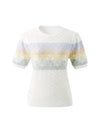 COMOBOCA Women's Rainbow Floral Semi Sheer Knit T-Shirt