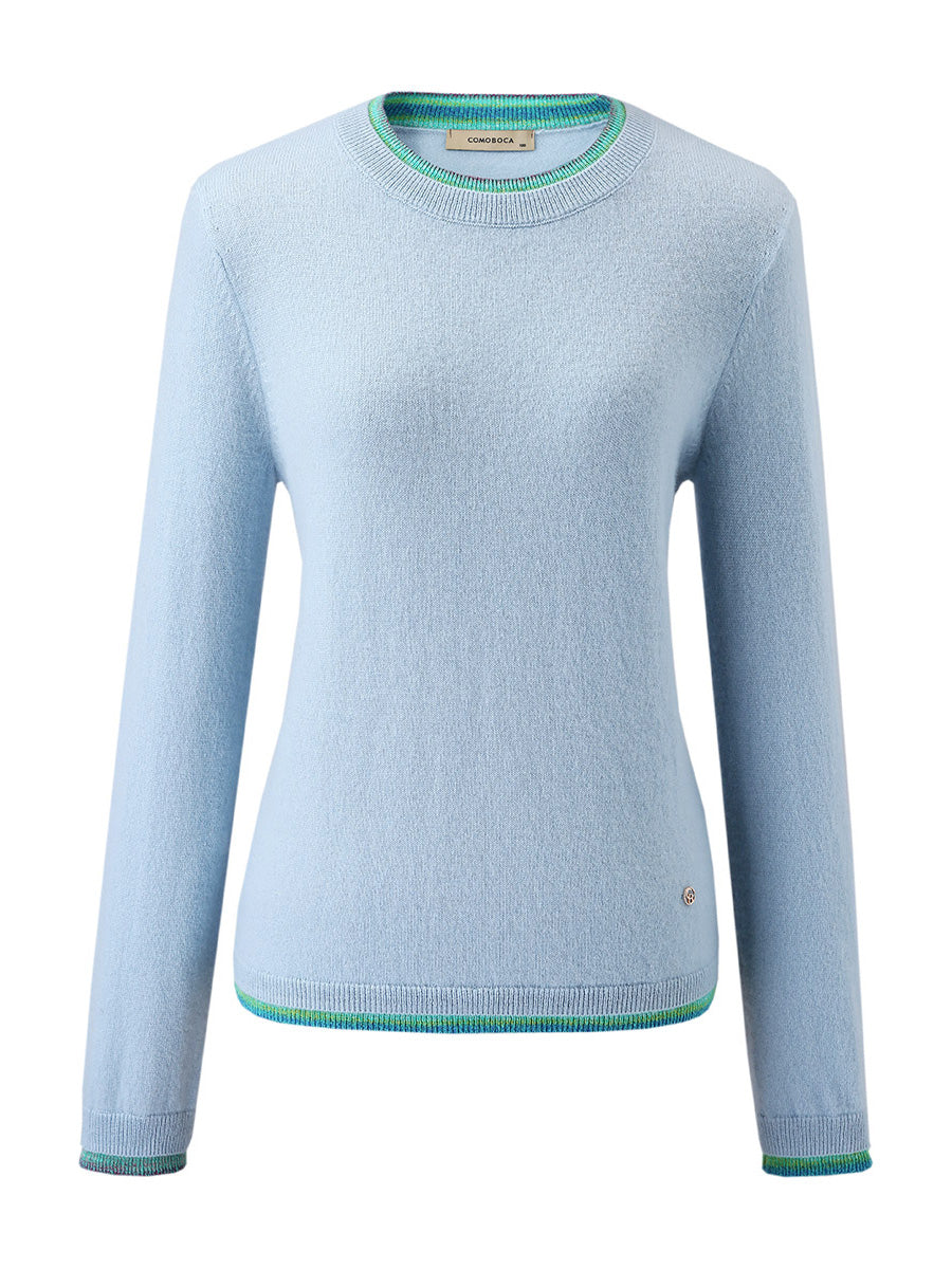 COMOBOCA 100% Cashmere Women's Color Accented Knit Pullover Sweater