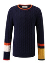 COMOBOCA 100% Wool Kids' Cable Knit Sweater with Color Block Detail