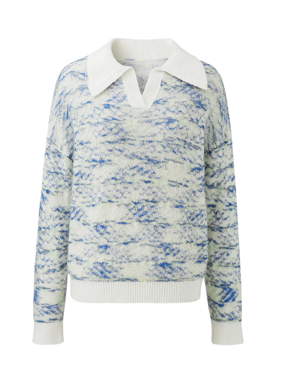 COMOBOCA Women's Wool Ribbed Knit Polo Sweater