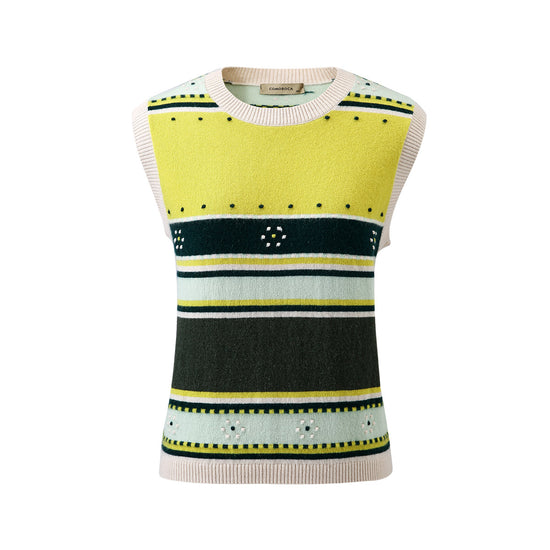 COMOBOCA 100% Cashmere Colorful Geometric Knit Vest
