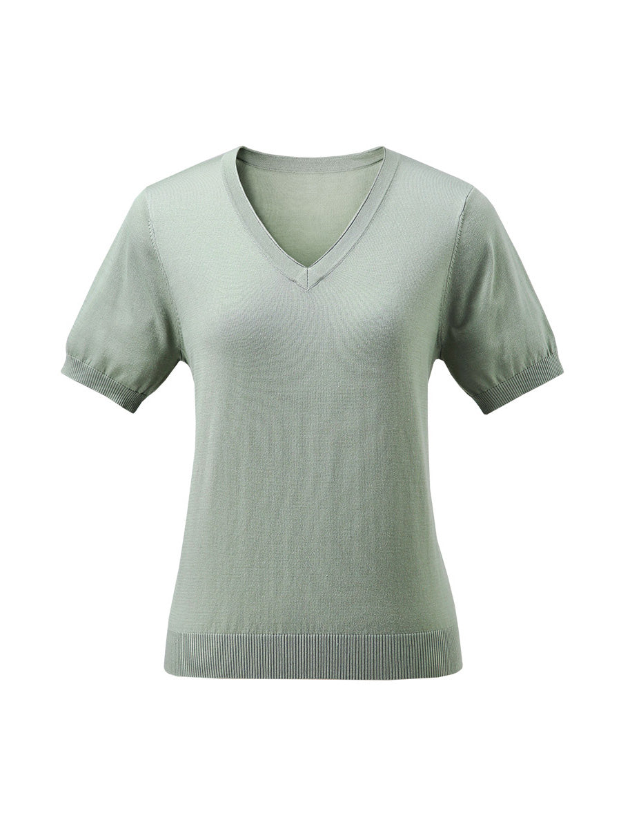 COMOBOCA Women's V-Neck Knit T-Shirt