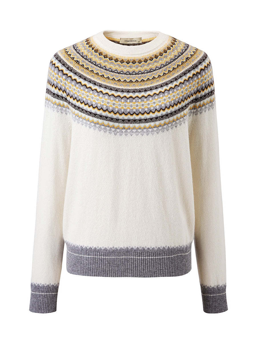 COMOBOCA 100% Cashmere Women's Fair Isle Knit Sweater