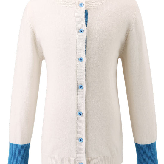 COMOBOCA 100% Wool Kids' Color Contrast Cuff Button Up Cardigan