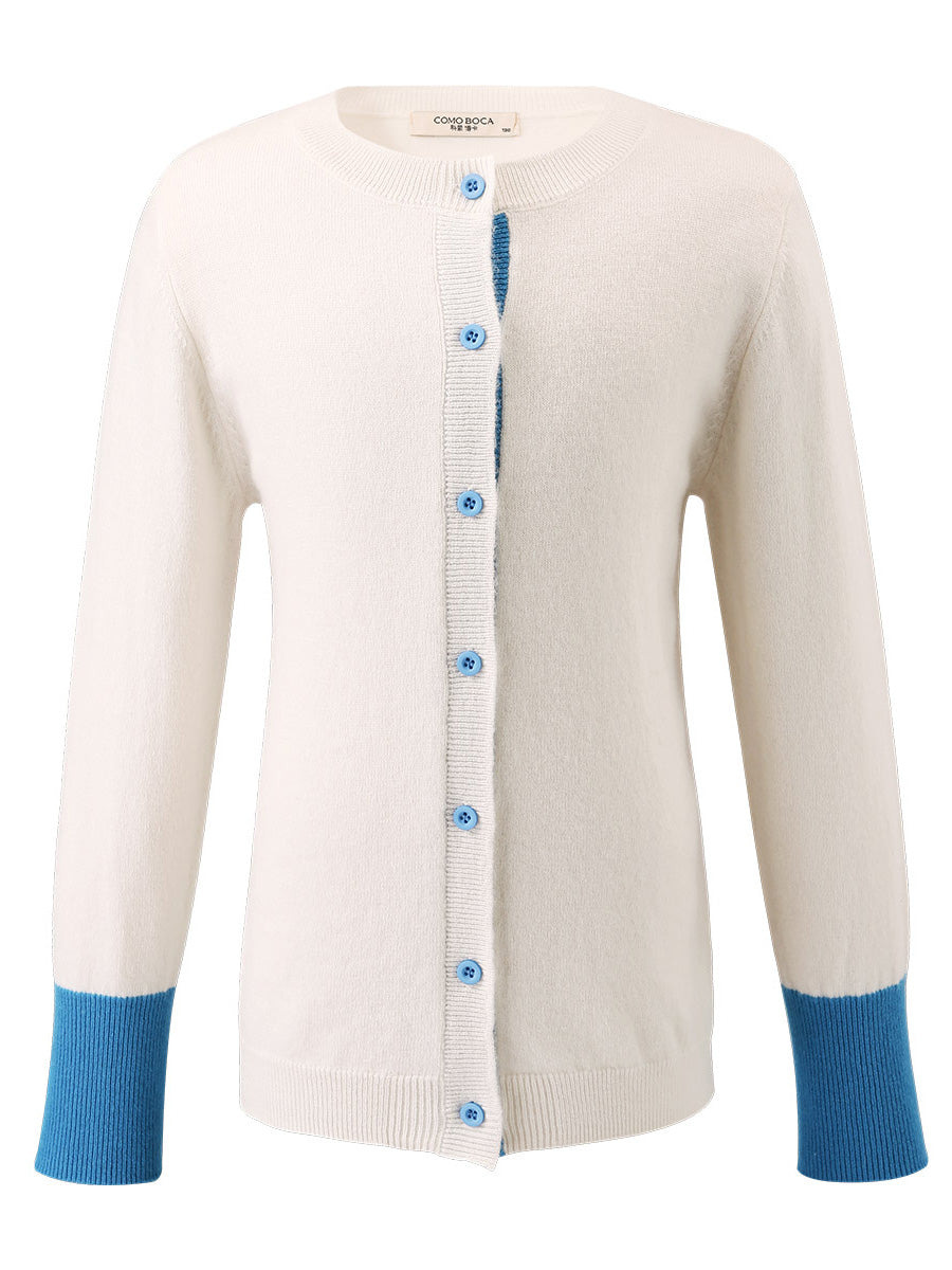 COMOBOCA 100% Wool Kids' Color Contrast Cuff Button Up Cardigan