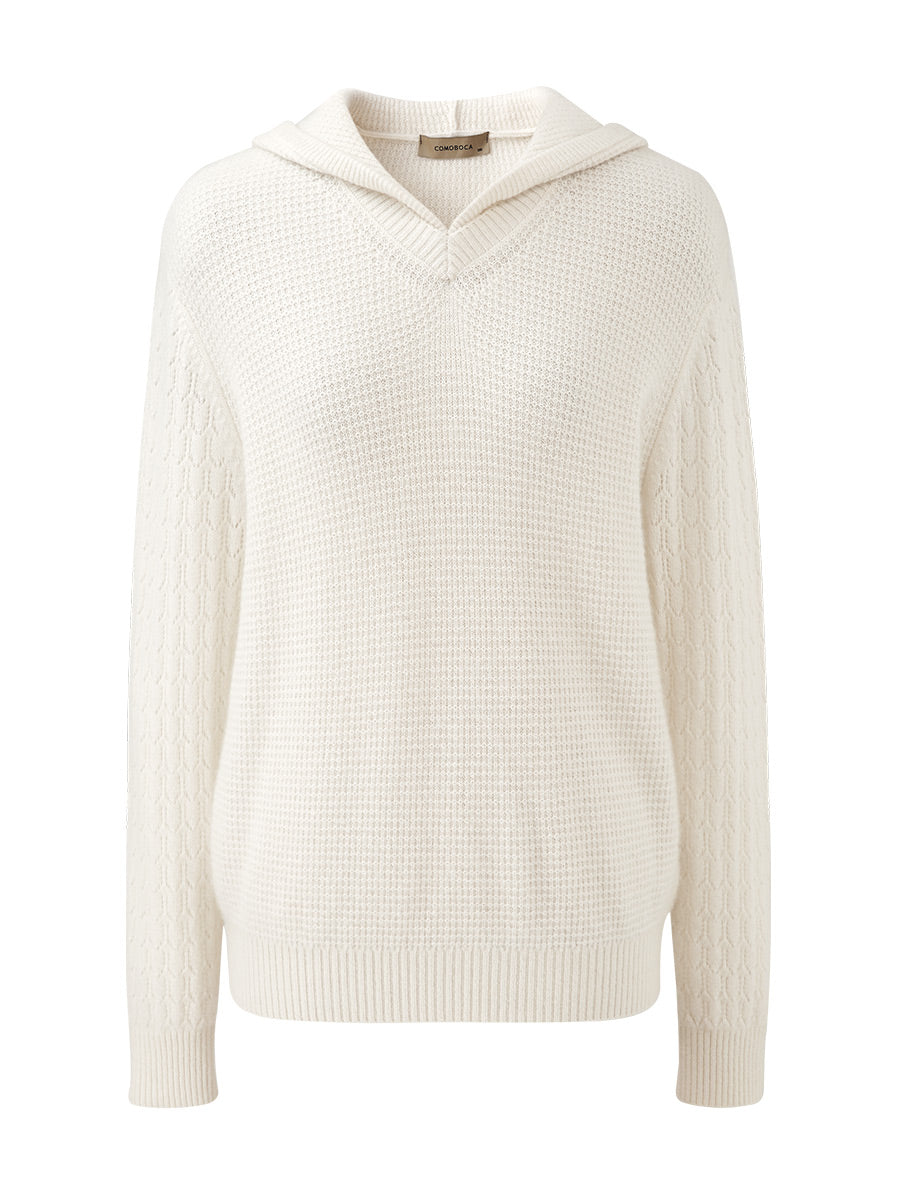 COMOBOCA 100% Cashmere Women's Ribbed Knit Hoodie