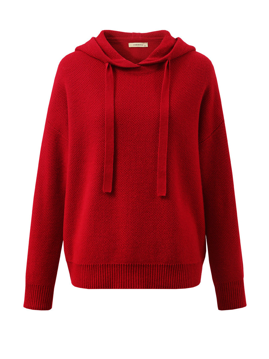 COMOBOCA 100% Wool Women's Sweater Casual Knit Hoodie