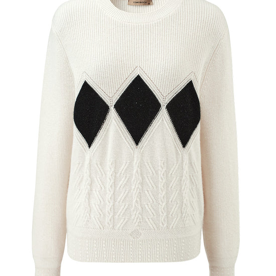 COMOBOCA 100% Cashmere Women's Argyle Patterned Round Neck Sweater