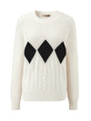 COMOBOCA 100% Cashmere Women's Argyle Patterned Round Neck Sweater