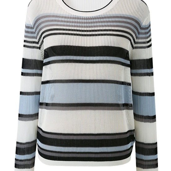 COMOBOCA Women's Striped Ribbed Round Neck Sweater