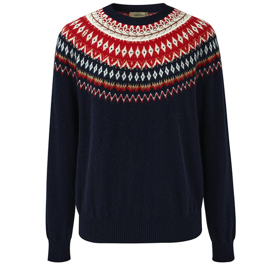 COMOBOCA 100% Cashmere Women's Fair Isle Round Neck Sweater