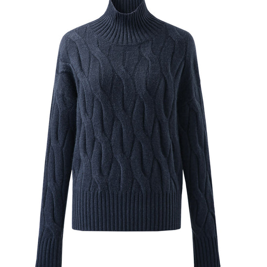 COMOBOCA 100% Cashmere Women's Turtleneck Cable Knit Sweater