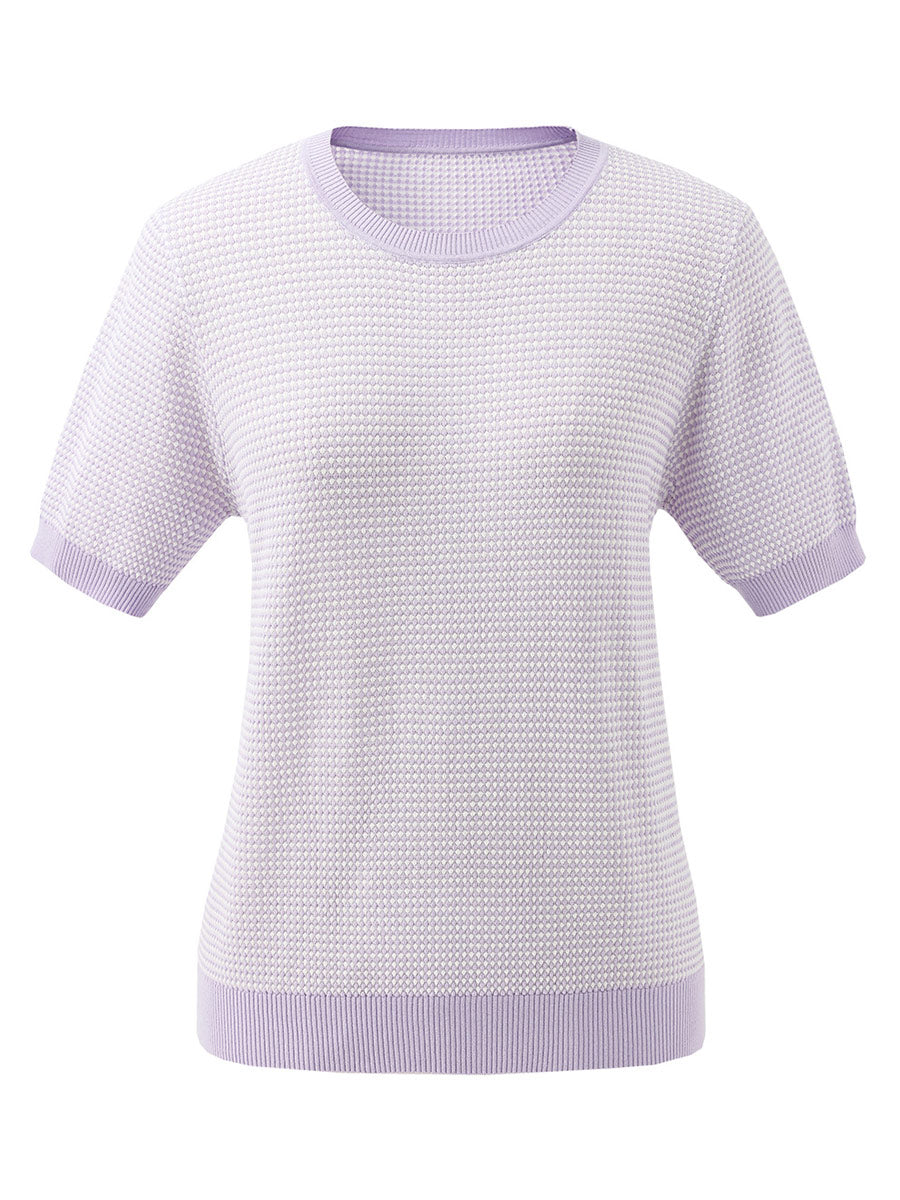 COMOBOCA Women's Houndstooth Pattern Knit T-Shirt