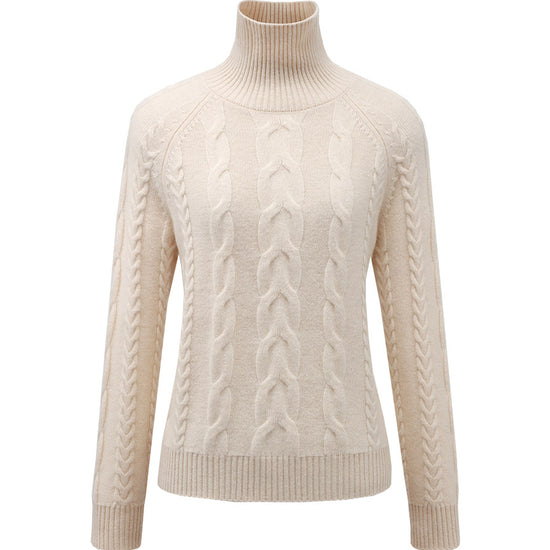 COMOBOCA 100% Cashmere Women's Turtleneck Cable Knit Sweater