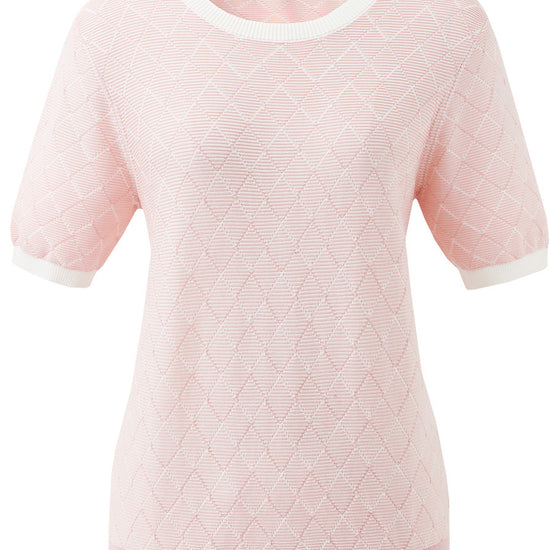 COMOBOCA Women's Diamond Knit Short Sleeve Sweater