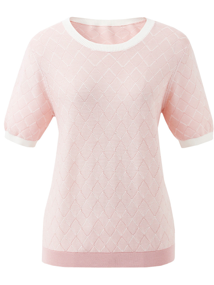 COMOBOCA Women's Diamond Knit Short Sleeve Sweater