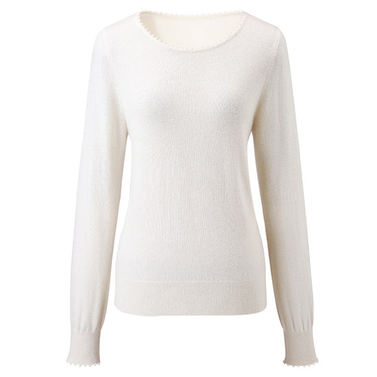 COMOBOCA 100% Cashmere Women's Pearl-Trimmed Knit Sweater