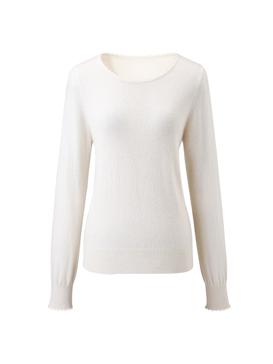 COMOBOCA 100% Cashmere Women's Pearl-Trimmed Knit Sweater