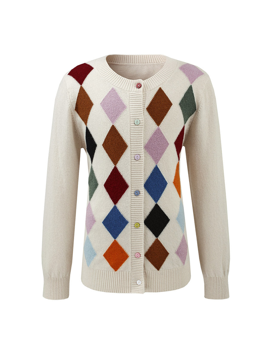 COMOBOCA 100% Wool Kids' Colorful Buttons Argyle Cardigan