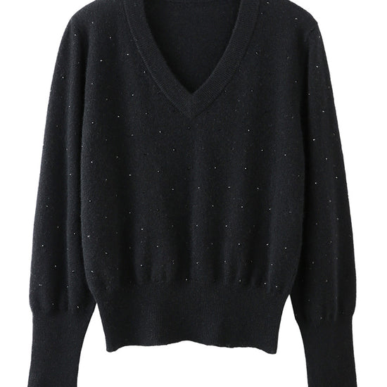 COMOBOCA 100% Cashmere Women's Sweater with Crystal Embellishments
