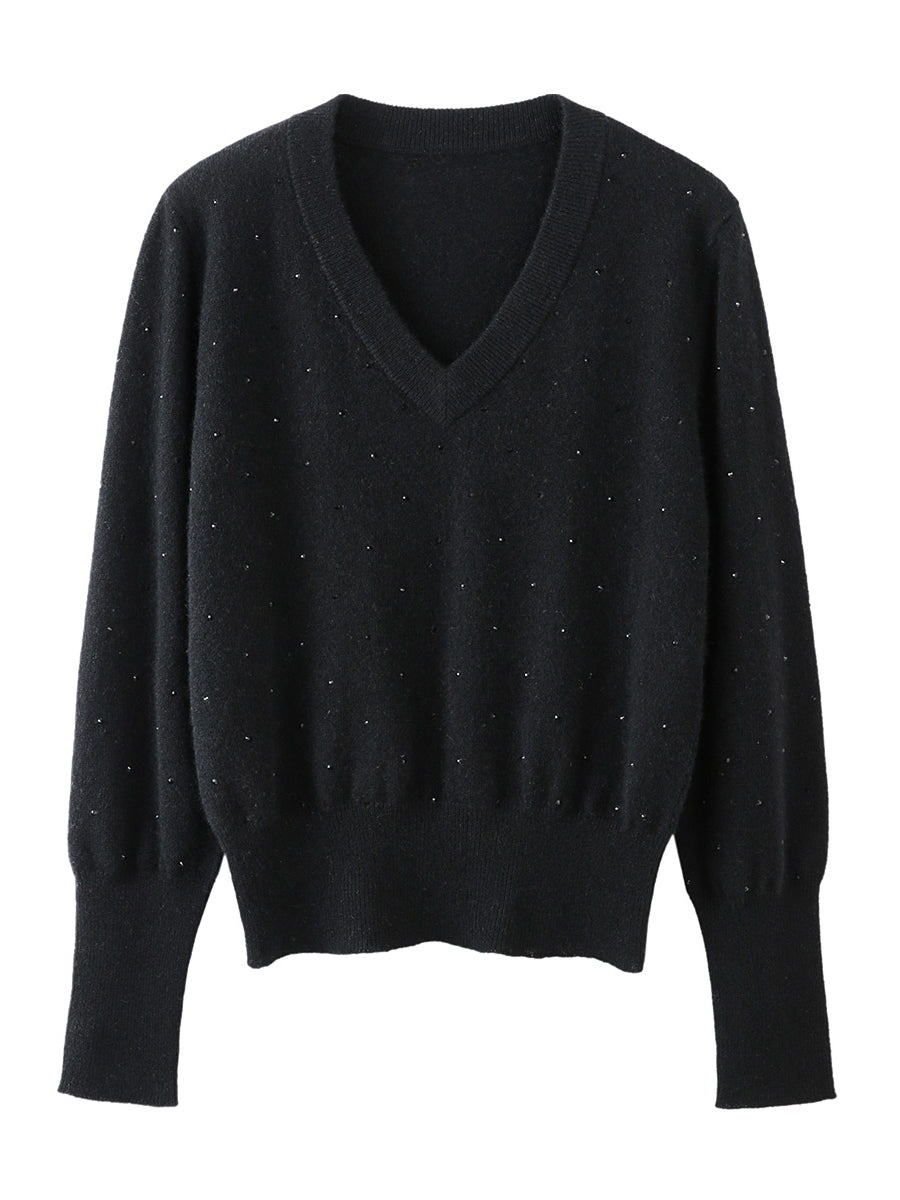 COMOBOCA 100% Cashmere Women's Sweater with Crystal Embellishments