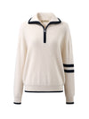 COMOBOCA 100% Cashmere Women's Contrast Trim Zip Sweater