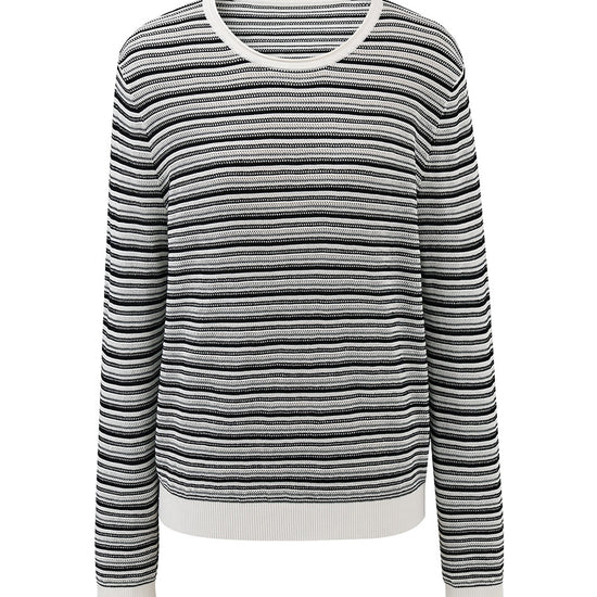 COMOBOCA Women's Striped Mesh Knit Round Neck Sweater