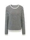 COMOBOCA Women's Striped Mesh Knit Round Neck Sweater