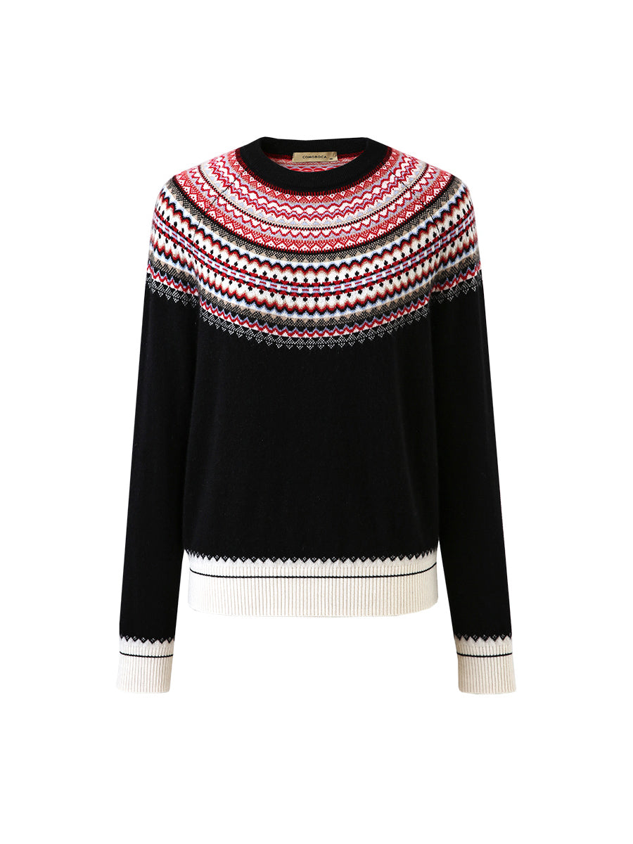 COMOBOCA 100% Cashmere Women's Fair Isle Knit Sweater