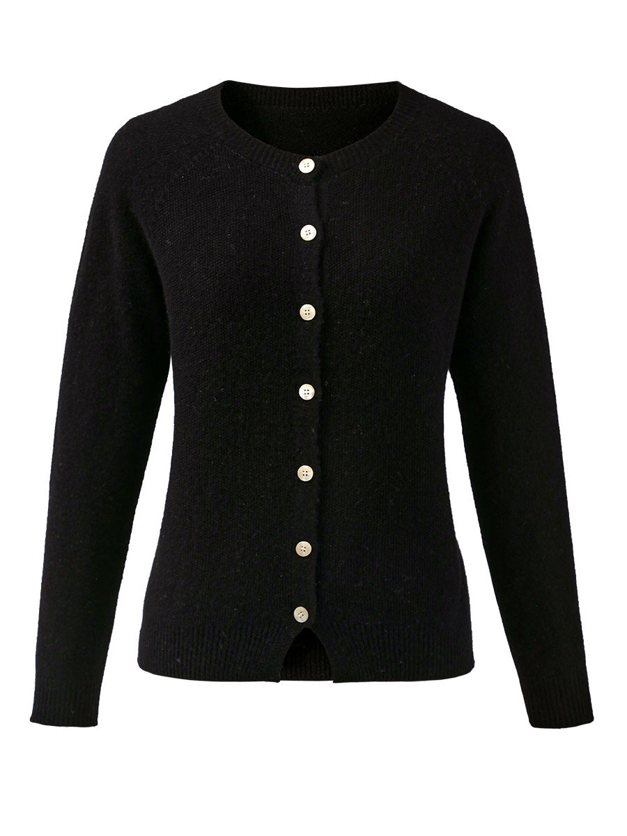 COMOBOCA 100% Wool Women's Round Neck Cardigan Sweater