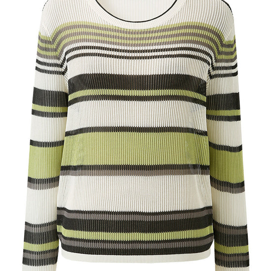 COMOBOCA Women's Striped Ribbed Round Neck Sweater