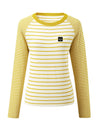 COMOBOCA Women's Cotton Silk Striped Smiley Patch T-Shirt Knit Sweater