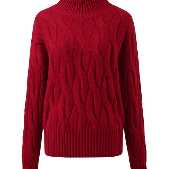 COMOBOCA 100% Cashmere Women's Turtleneck Cable Knit Sweater