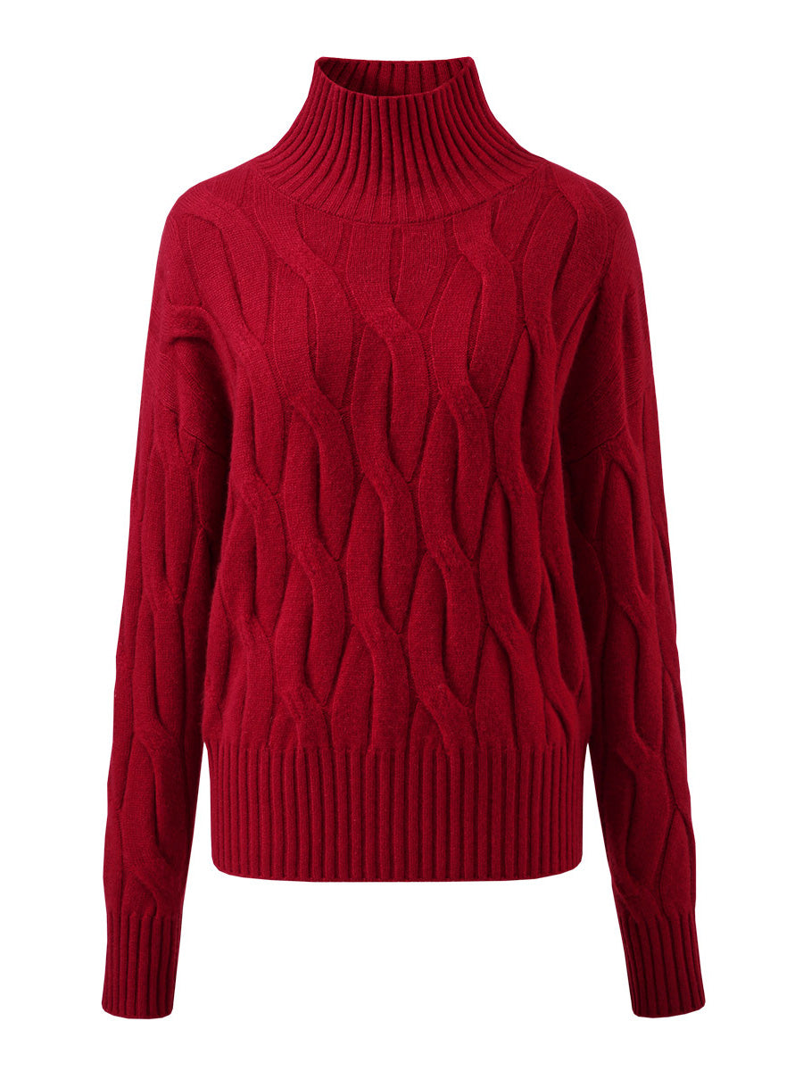 COMOBOCA 100% Cashmere Women's Turtleneck Cable Knit Sweater