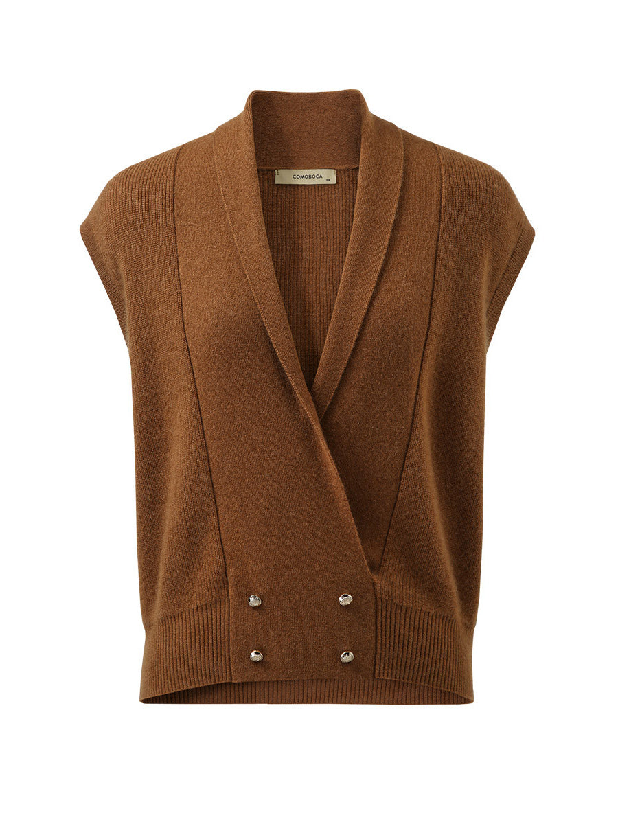 COMOBOCA 100% Cashmere Women's Knit Sleeveless Wrap Vest