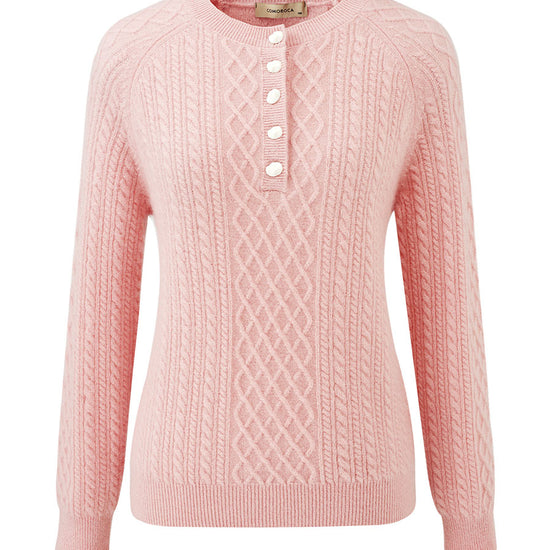 COMOBOCA 100% Cashmere Women's Cable Knit Button Front Sweater