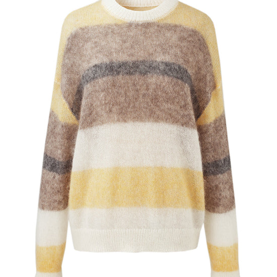 COMOBOCA Women's Mohair Striped Round Neck Sweater