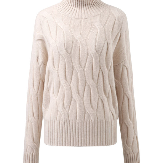 COMOBOCA 100% Cashmere Women's Turtleneck Cable Knit Sweater