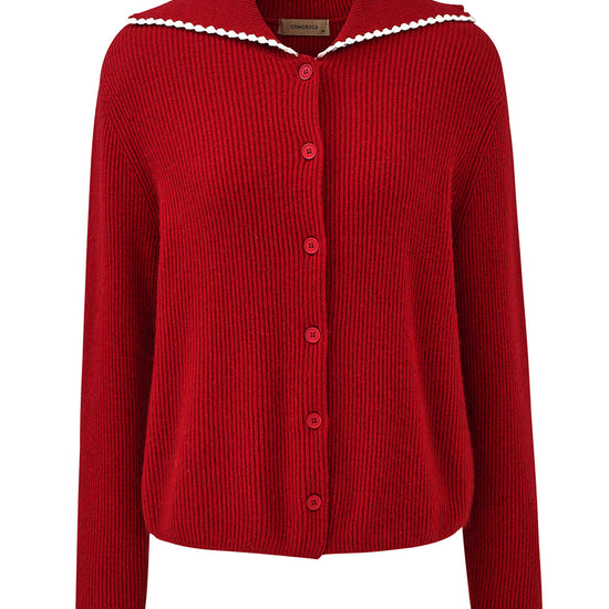 COMOBOCA 100% Cashmere Women's Contrast Trimmed Collared Knit Cardigan