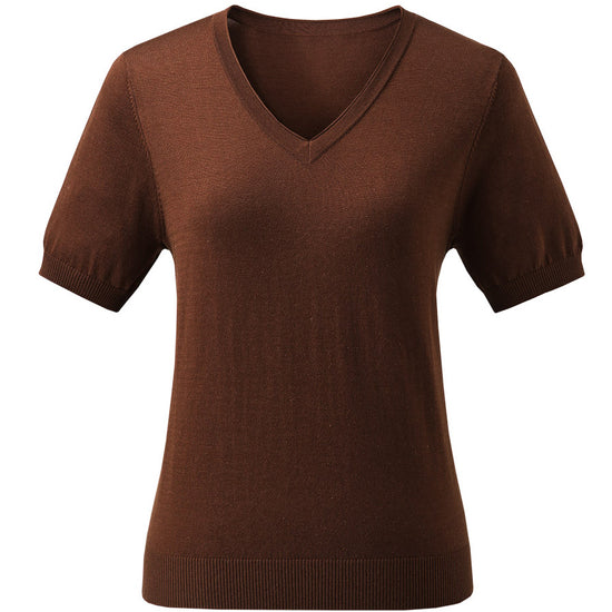 COMOBOCA Women's Lyocell V-Neck Ribbed Knit T-Shirt
