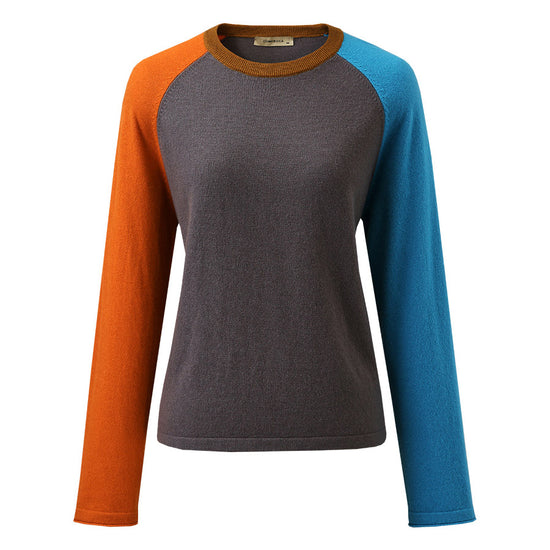 COMOBOCA 100% Wool Women's Color Block Knit Sweater