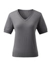 COMOBOCA Women's Lyocell V-Neck Ribbed Knit T-Shirt