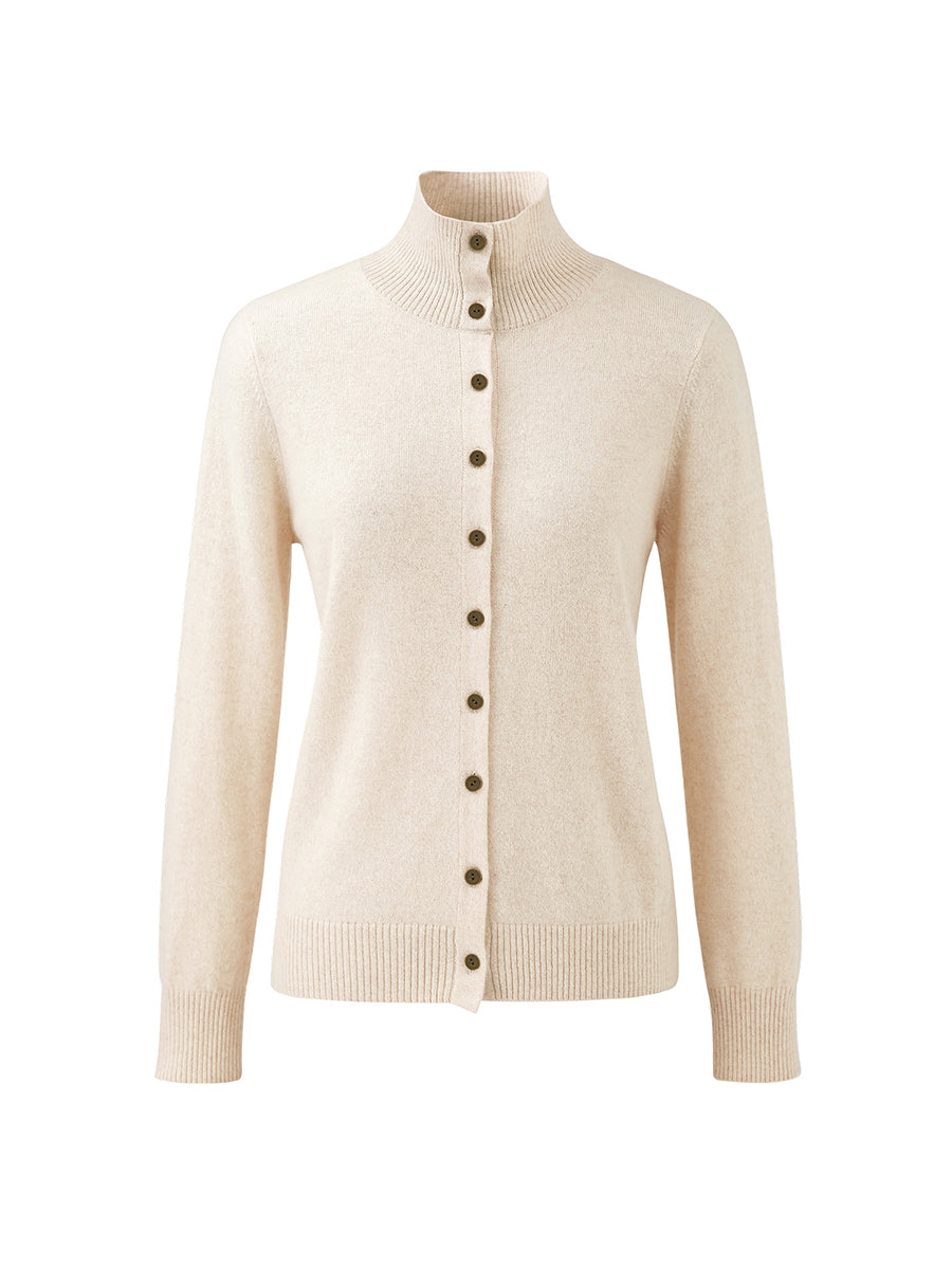 COMOBOCA 100% Cashmere Women's Turtleneck Button Front Knit Cardigan