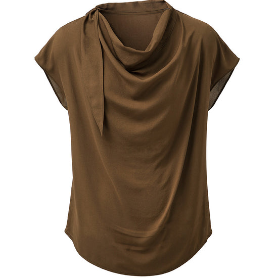 COMOBOCA 100% Mulberry Silk Women's Draped Cowl Neck Blouse