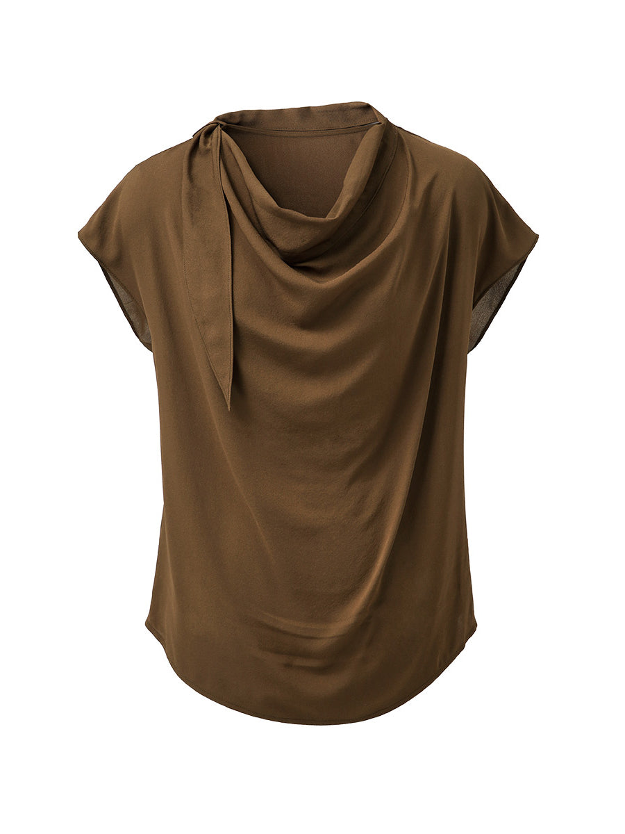 COMOBOCA 100% Mulberry Silk Women's Draped Cowl Neck Blouse