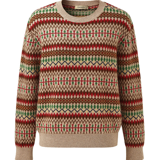 COMOBOCA 100% Cashmere Women's Fair Isle Round Neck Sweater