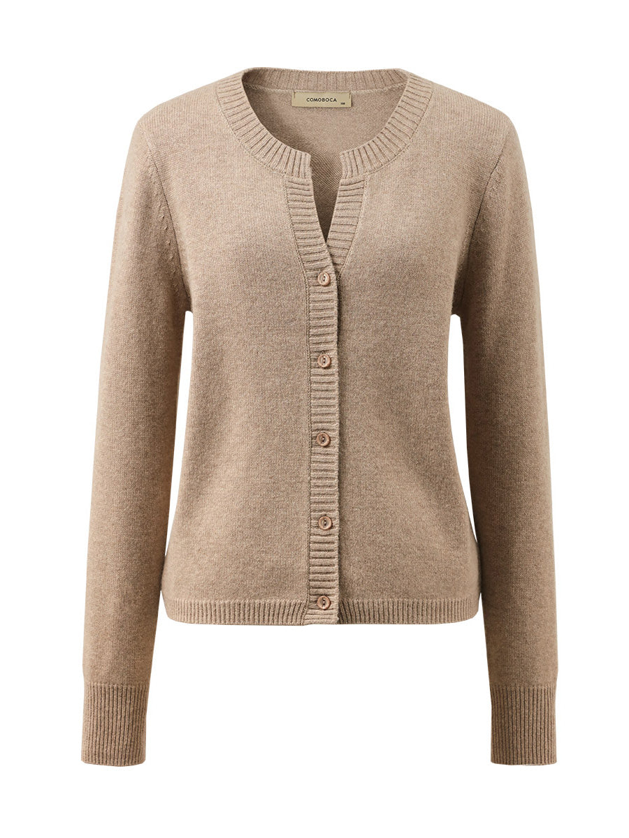 Women's 100% Pure Cashmere Cardigan - Round Neck, Button-Down, Long Sleeve