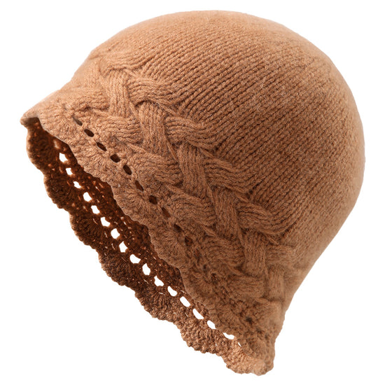 COMOBOCA 100% Cashmere Women's Crochet Trim Cable Knit Beanie