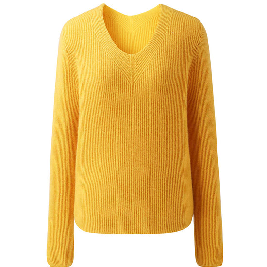 COMOBOCA 100% Cashmere Women's V-Neck Ribbed Knit Sweater